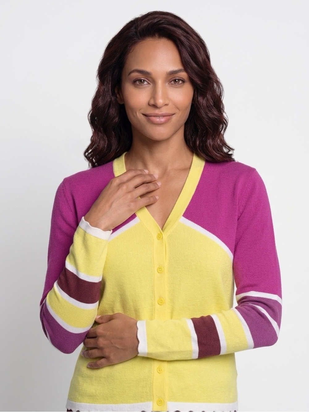 Escada Yellow and Pink Knit Top and V-Neck Cardigan